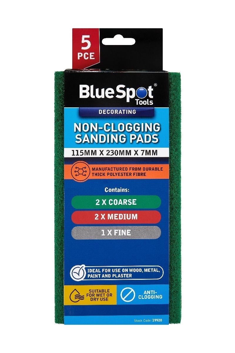 BlueSpot 5PC Non-Clogging Sanding Pads 120 x 235MM Wet & Dry