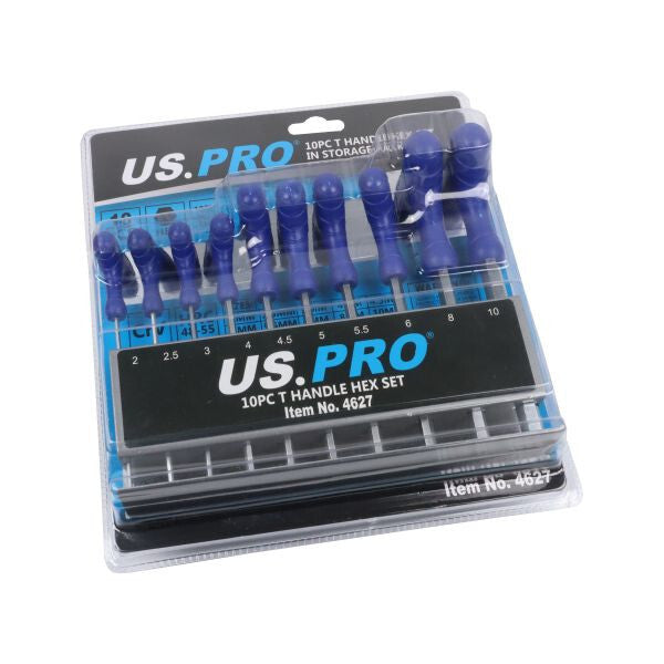US PRO 10PC T HANDLE HEX SET IN STORAGE RACK - 2MM TO 10MM - SBW Trading Limited
