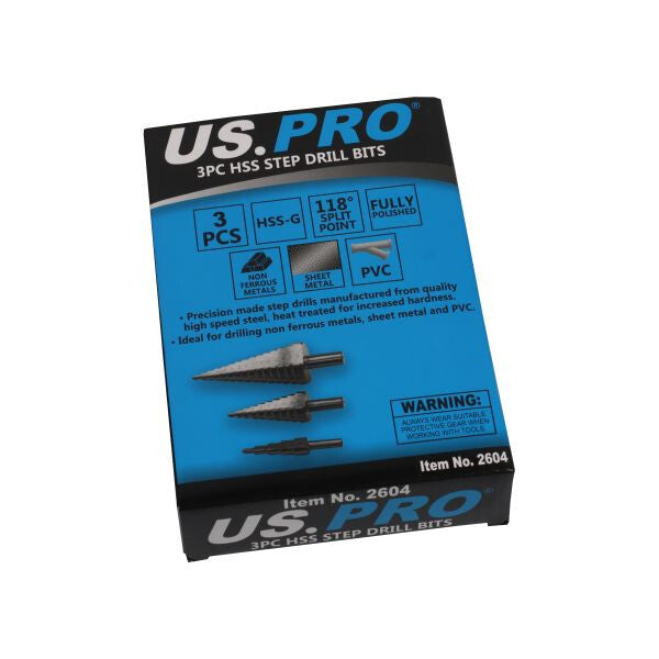 US PRO 3PCS HSS STEP DRILL BITS 4-32MM - SBW Trading Limited