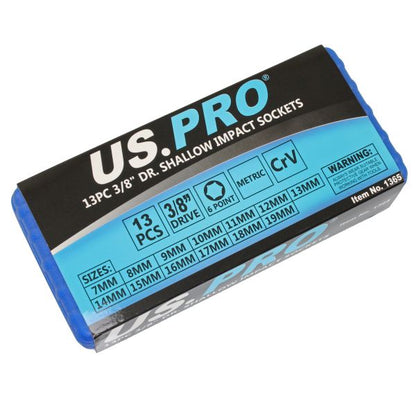 US PRO 13PC 3/8" DR. SHALLOW IMPACT SOCKETS METRIC - SBW Trading Limited