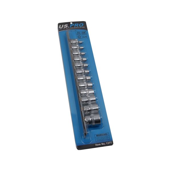 US PRO 12PC 3/8" DR E STAR SOCKETS ON RAIL - SBW Trading Limited