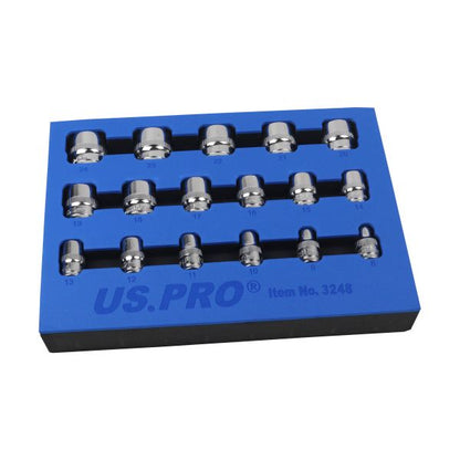 US PRO 17PC 3/8" DR 12PT Shallow Socket Set 8-24mm - SBW Trading Limited