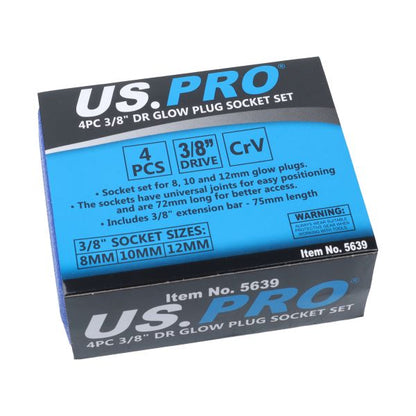 US PRO 4PC 3/8" DR GLOW PLUG SOCKET SET - SBW Trading Limited