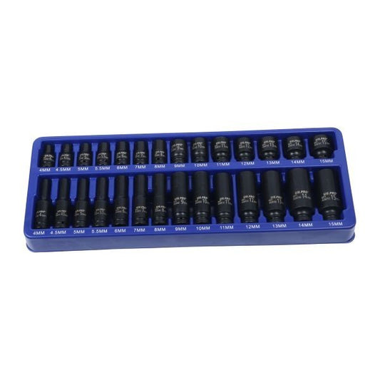 Us Pro 28Pc 1/4 Drive Impact Socket Set 4-15Mm Deep Shallow 6 Point Metric