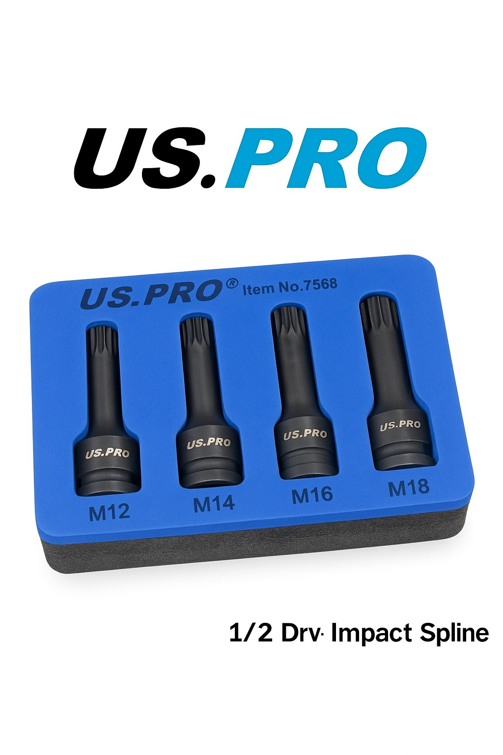 Us Pro 4Pc Â½" Drive Impact Spline Bit Sockets M12 M14 M16 M18 Cr-Mo Vw Audi