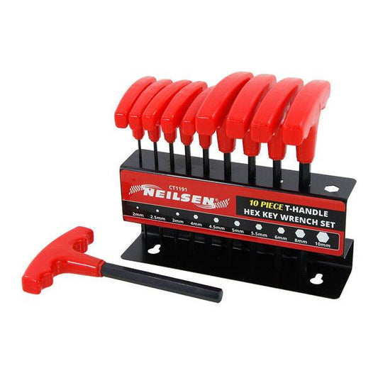 10Pc T Handle Hex Key Set | Metric 2Â10Mm Allen Wrenches + Wall Mount Stand