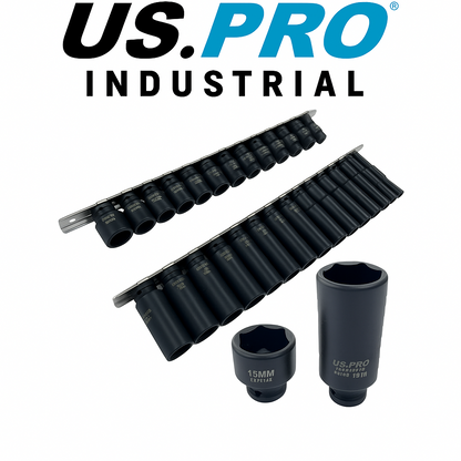 US PRO 28PC 1/4" Drive Deep & Shallow Impact Socket Set Metric