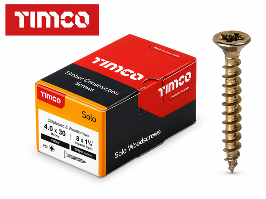 Timco Chipboard Woodscrews 4.0X30Mm Pz Yellow Double Csk 400Pk With Bits