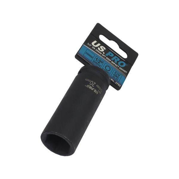 Us Pro 20Mm Deep Impact Socket | 1/2" Drive 6Pt Cr-V Hardened Steel Hrc45