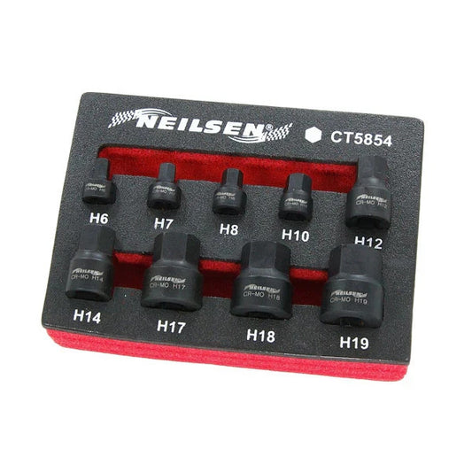 Neilsen Impact Bit Socket Set Hex 6-19Mm 9Pc Stubby Low Profile Cr-Mo Tool