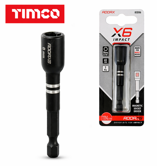 Timco Impact Magnetic Socket Driver 8Mm X 65Mm Nut Setter Hex Screw Bit