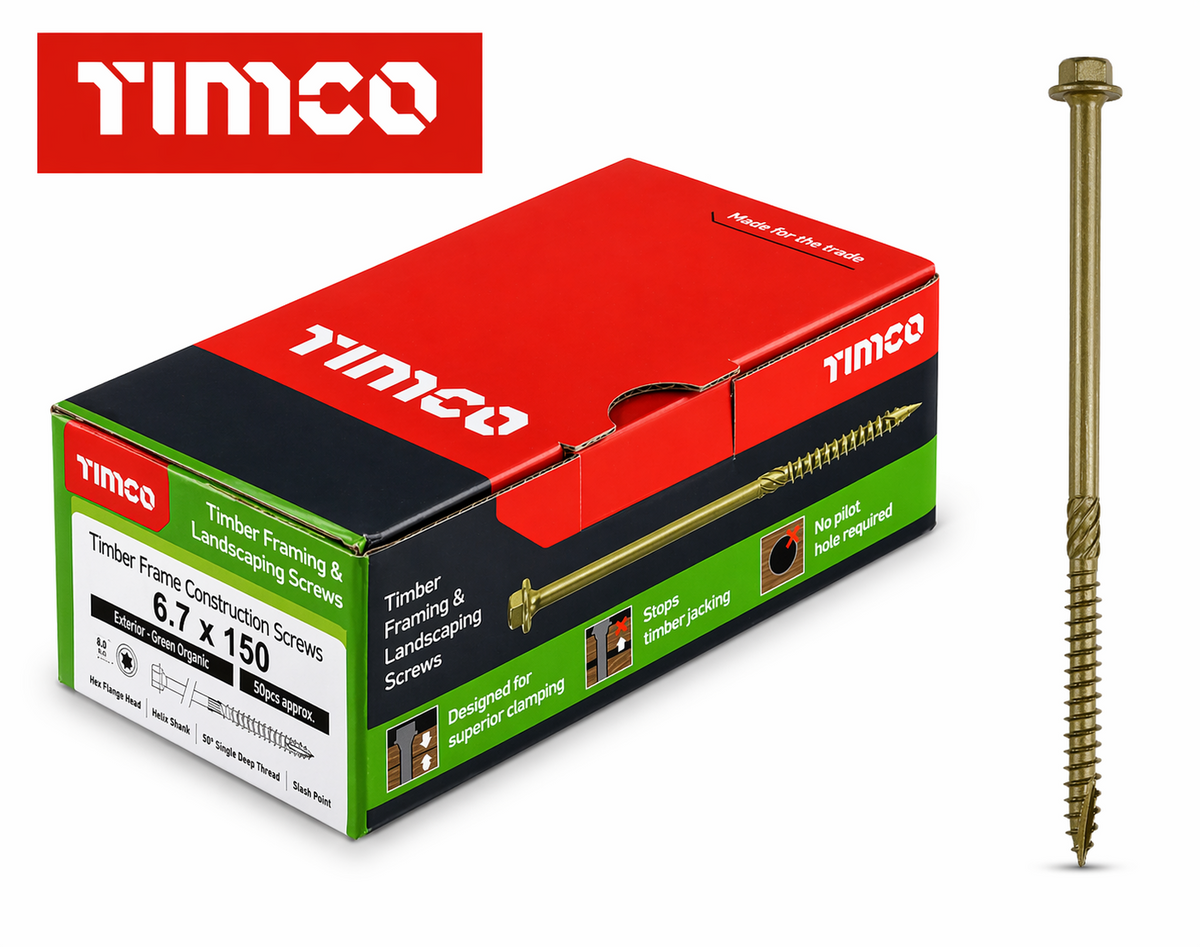 Timco Timber Frame Landscaping Screws 6.7X150Mm Hex Head Green Exterior 50Pk