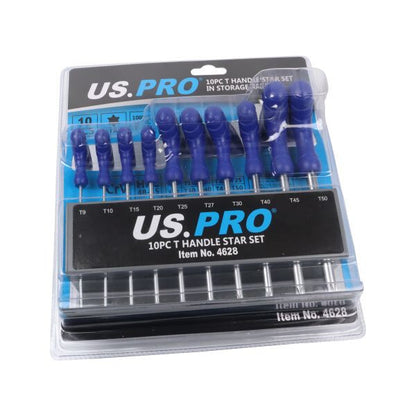 US PRO 10PC T-Handle Torx Key Set T9–T50 with Storage Rack