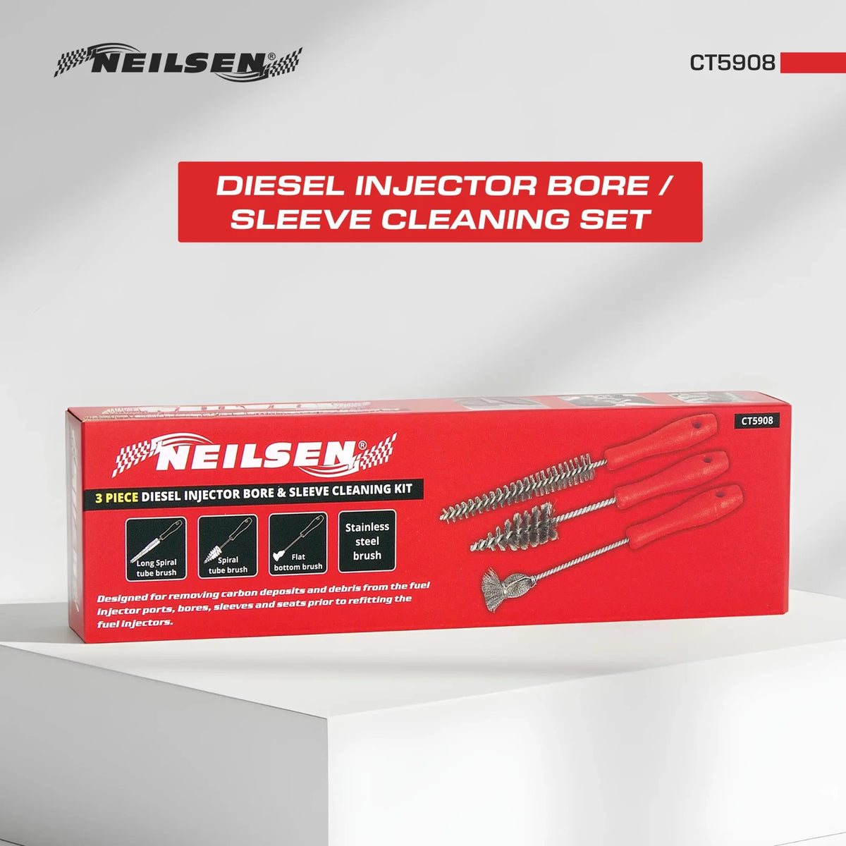 NEILSEN Diesel Injector Bore Sleeve Cleaning Set 3PC