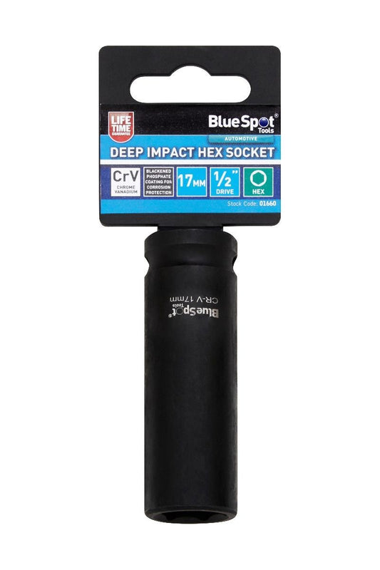 Blue Spot 1/2" Drive 17Mm Deep Impact Socket 6 Point Hex Crv Steel Heavy Duty