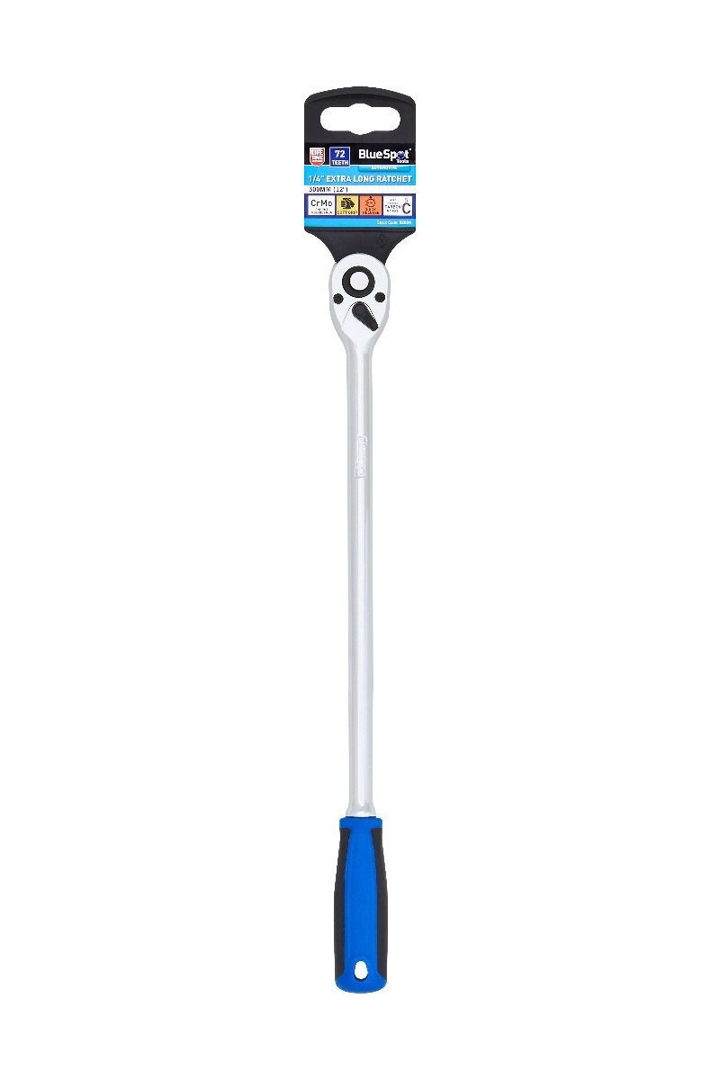 Bluespot 1/4 Drive Extra Long Ratchet 300Mm 72 Tooth Quick Release Soft Grip