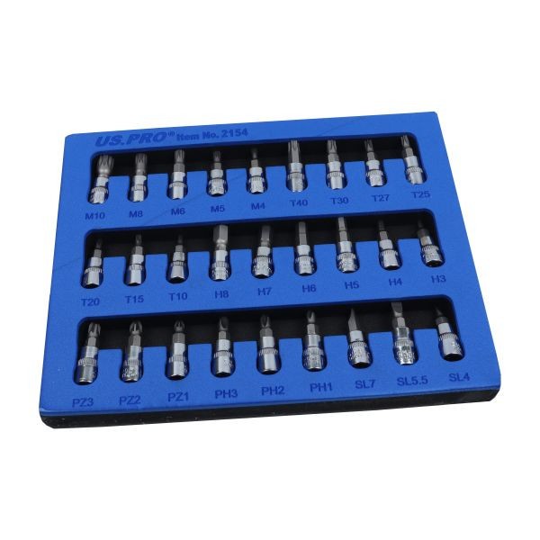 Us Pro 27Pc 1/4" Drive 38Mm Mixed Bit Sockets Star Hex Spline Sl Ph Pz Allen