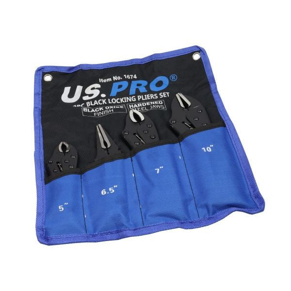 Us Pro 4Pc Black Locking Pliers Set 5" 6.5" 7" 10" Mole Vice Grips Clamp