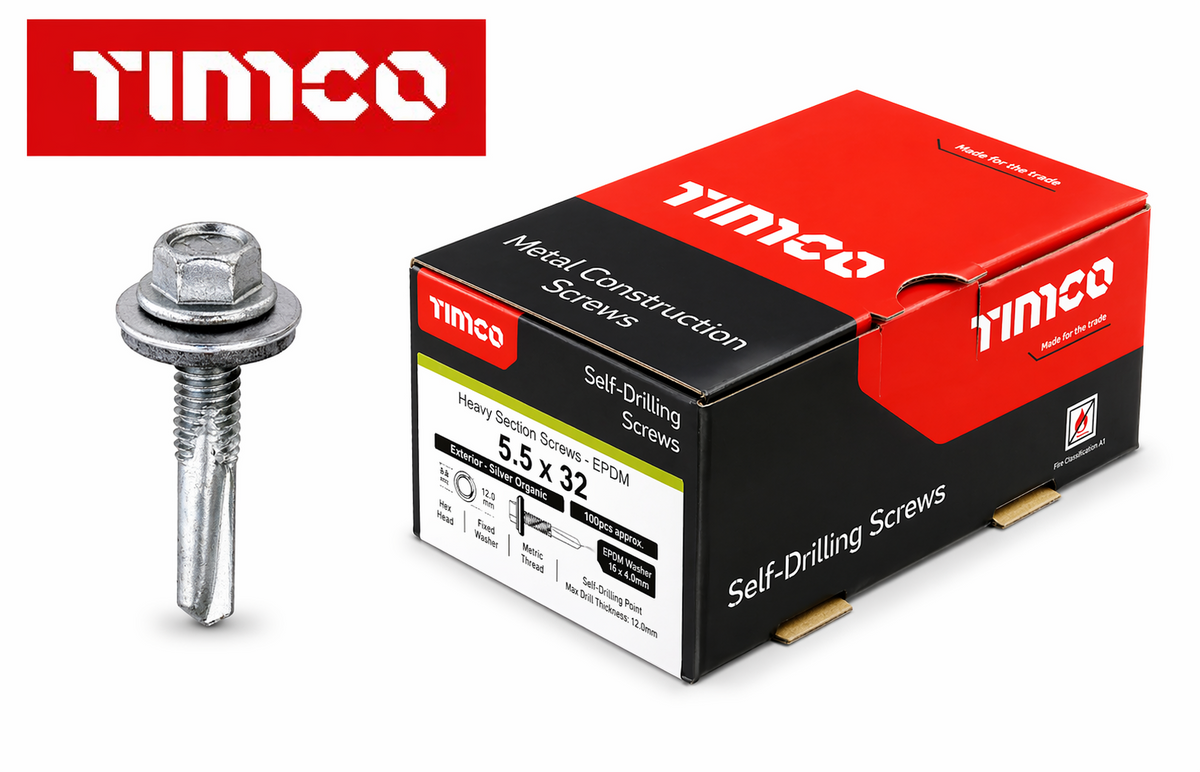 Timco Roofing Tek Screws 5.5X32Mm Hex Epdm Washer Self Drilling Metal 100Pk