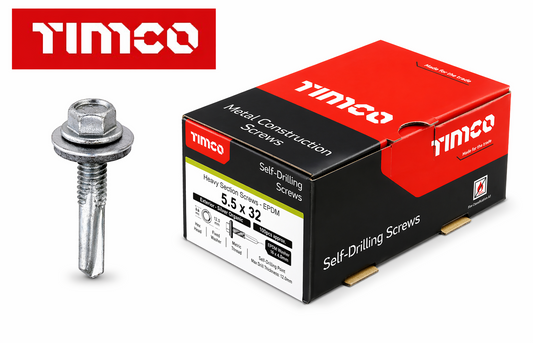 Timco Roofing Tek Screws 5.5X32Mm Hex Epdm Washer Self Drilling Metal 100Pk