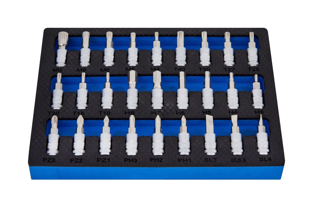 Bluespot 27Pc 1/4 Drive Mixed Bit Socket Set Torx Hex Spline Sl Ph Pz 37Mm