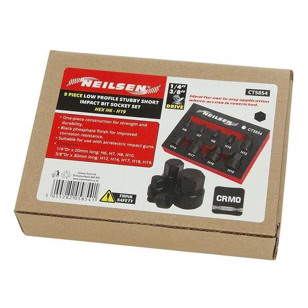 NEILSEN 9pc Stubby Hex Impact Bit Socket Set 6-19MM