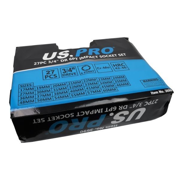 US PRO 27PC 3/4" Drive 6-Point Long Reach Impact Socket Set 17-60MM