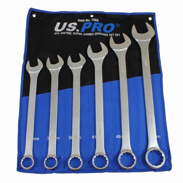 Us Pro 6Pc Super Jumbo Combination Spanner Set 33-50Mm Satin Chrome
