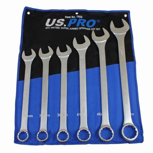 Us Pro 6Pc Super Jumbo Combination Spanner Set 33-50Mm Satin Chrome