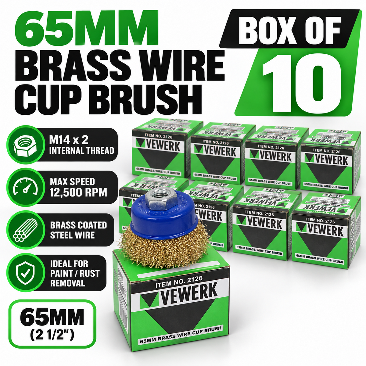 VEWERK 10PC 65MM Brass Wire Cup Brush M14x2