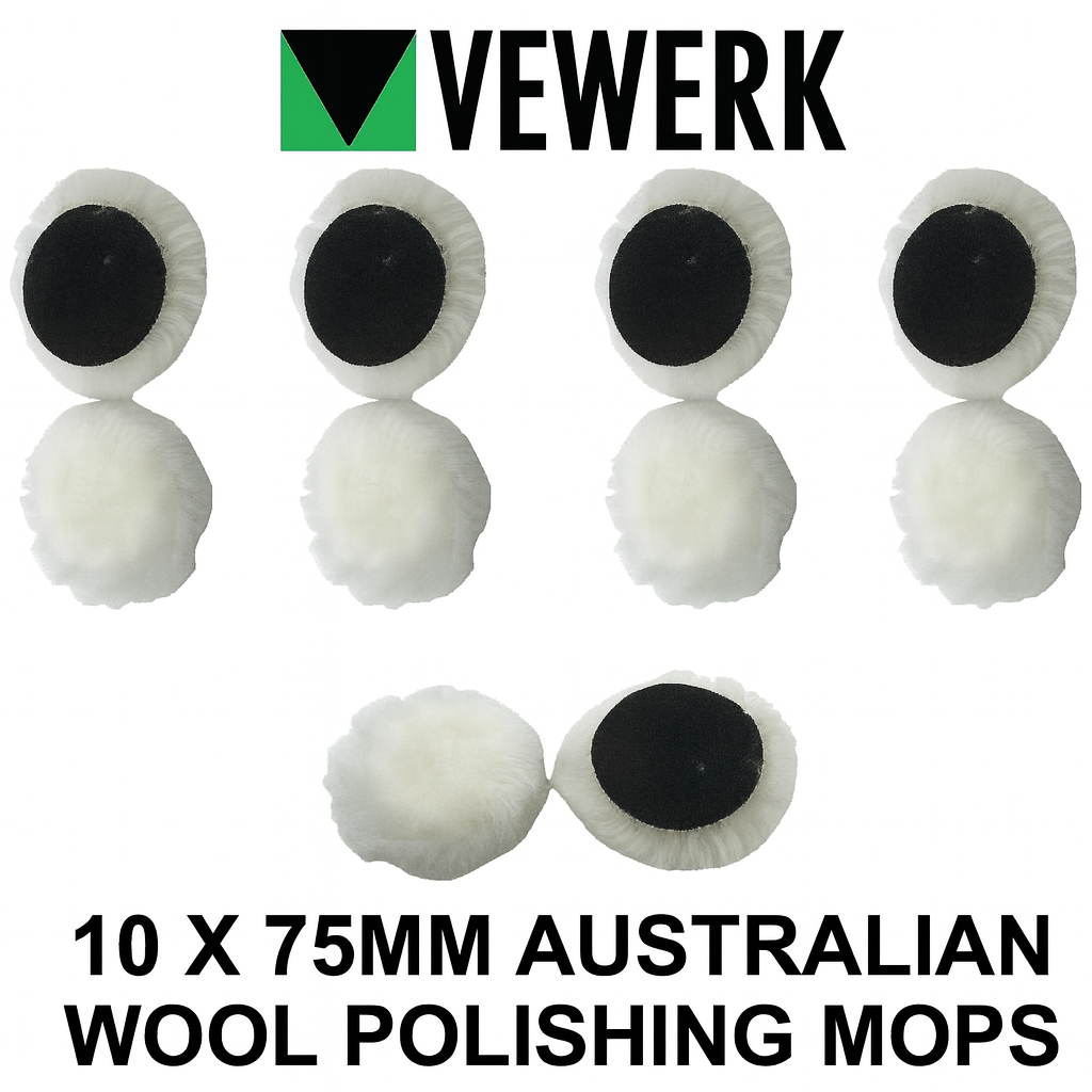 Vewerk 10Pc 75Mm Australian Wool Polishing & Buffing Mops Hook & Loop 2500Rpm