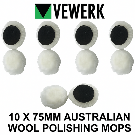 Vewerk 10Pc 75Mm Australian Wool Polishing & Buffing Mops Hook & Loop 2500Rpm