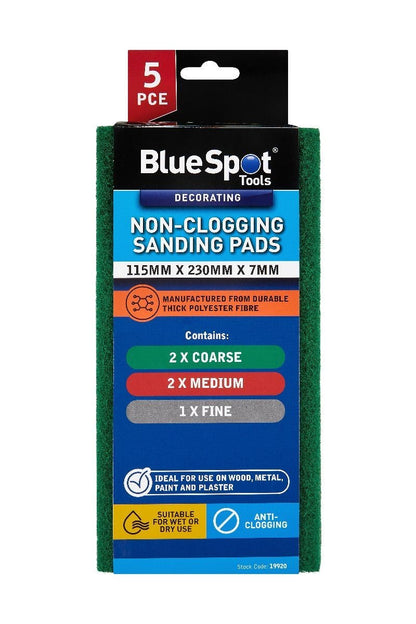 BlueSpot 5PC Non-Clogging Sanding Pads 120 x 235MM Wet & Dry