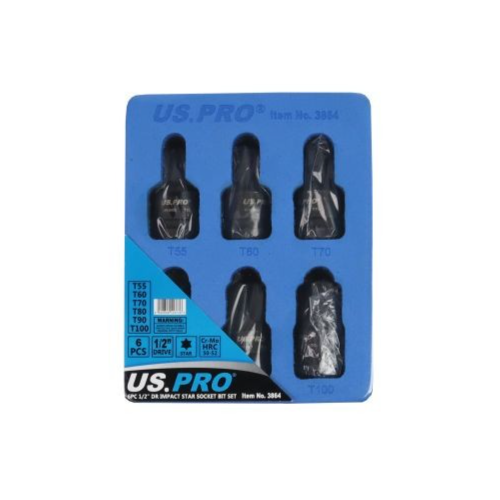 US PRO 1/2" Drive 6PC Impact Star (Torx) Socket Bit Set T55–T100 45MM
