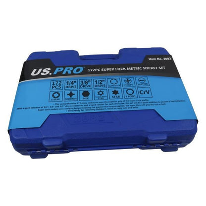 US PRO 172PC Superlock Metric Socket Set 1/4", 3/8", 1/2" Drives