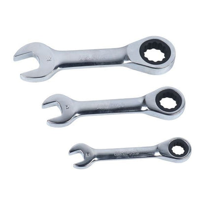 US PRO 12PC Stubby Ratchet Combination Spanner Set 8-19MM
