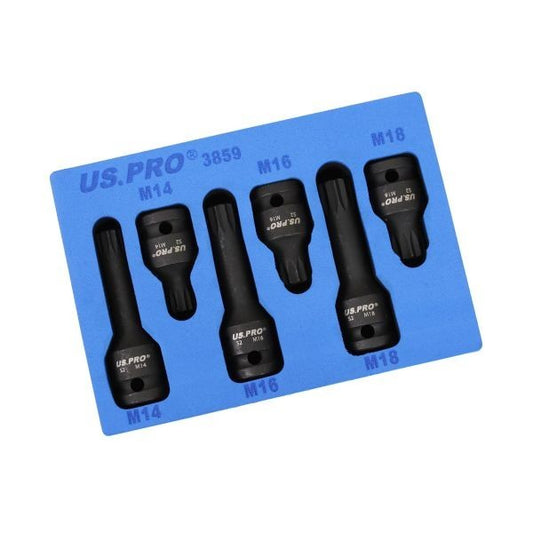 US PRO 6PC 1/2" Drive Impact Spline Bit Socket Set M14 M16 M18