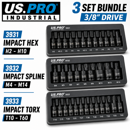 Us Pro 31Pc Impact Hex Torx Spline Bit Socket Set 3/8 Drive Short Reach Sockets