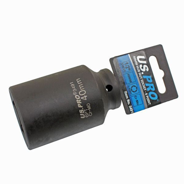 US PRO 40MM Hub Nut Socket 1/2" Drive 6-Point 85MM Length