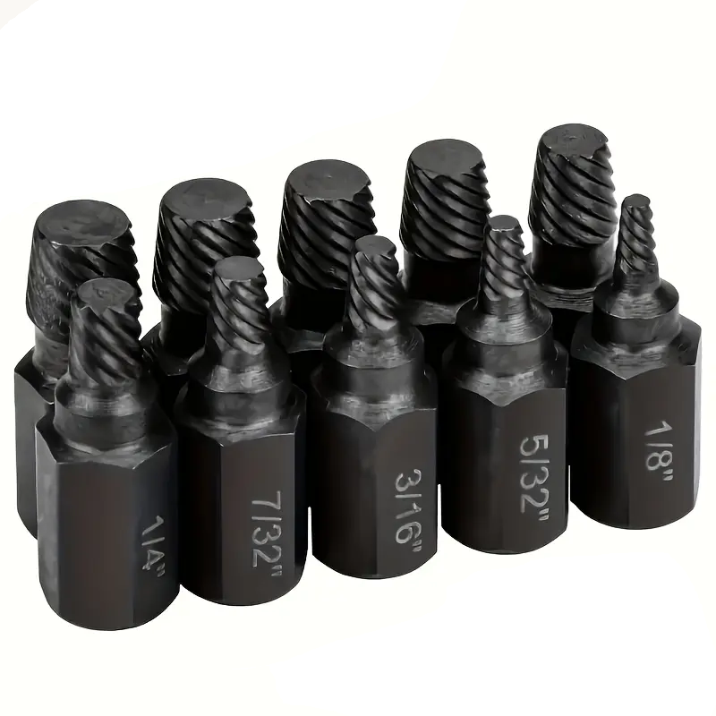 10Pc Thread Extractor Set Alloy Steel Hex Multi-Spline 1/8"Â13/32" Easy Out Stud
