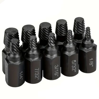 10Pc Thread Extractor Set Alloy Steel Hex Multi-Spline 1/8"Â13/32" Easy Out Stud