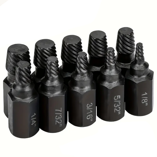 10Pc Thread Extractor Set Alloy Steel Hex Multi-Spline 1/8"Â13/32" Easy Out Stud