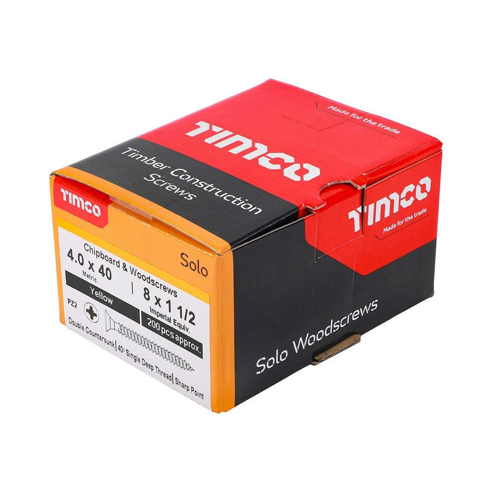 Timco 4.0 x 40mm PZ2 Chipboard Woodscrews Yellow Double Countersunk Head 400 Pack