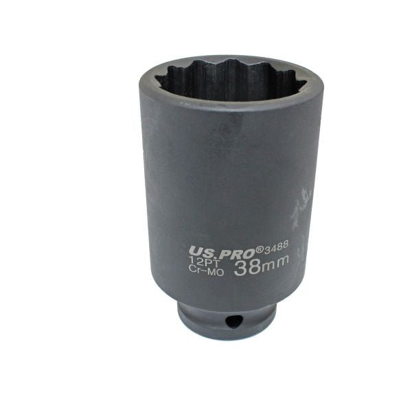Us Pro 38Mm Hub Nut Socket 1/2 Drive 12 Point Cr-Mo Deep Impact Tool