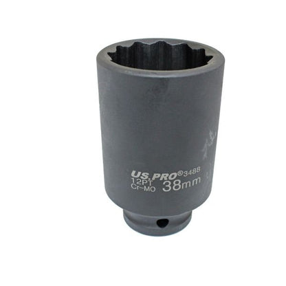 Us Pro 38Mm Hub Nut Socket 1/2 Drive 12 Point Cr-Mo Deep Impact Tool
