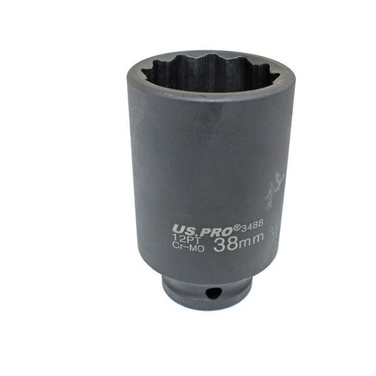 Us Pro 38Mm Hub Nut Socket 1/2 Drive 12 Point Cr-Mo Deep Impact Tool