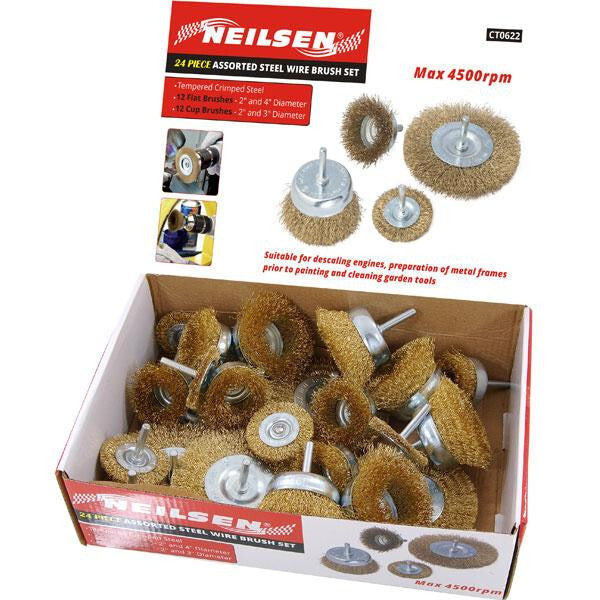 24Pc Wire Brush Set | Drill Cup & Wheel Brushes For Rust Removal Metal Cleaning