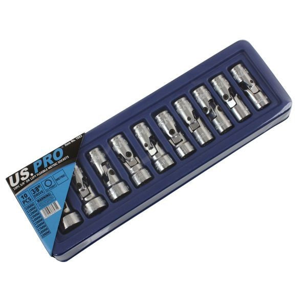Us Pro 10Pc 3/8" Drive 12Pt Flexible Metric Socket Set Cr-V 10-19Mm Flexi Angle