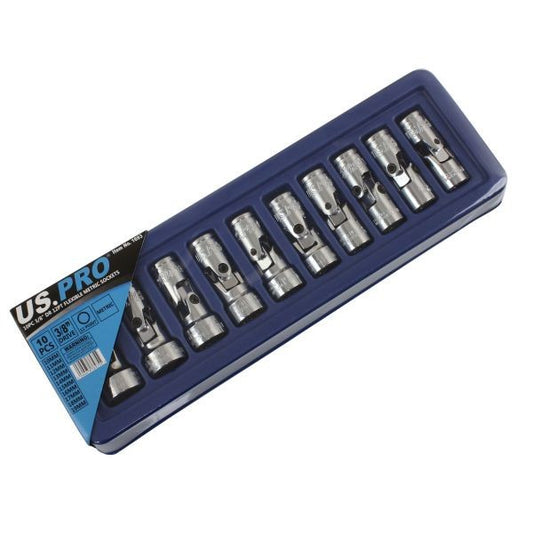 Us Pro 10Pc 3/8" Drive 12Pt Flexible Metric Socket Set Cr-V 10-19Mm Flexi Angle