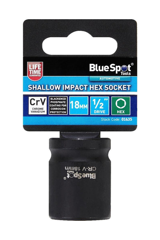 BlueSpot 18MM Shallow Impact Socket 1/2" Drive 6 Point 38MM